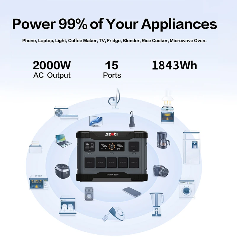 Senci 2000W 1843Wh portable power station lifepo4 battery ups us uk eu plug 3500+ cycle life for outdoor RV