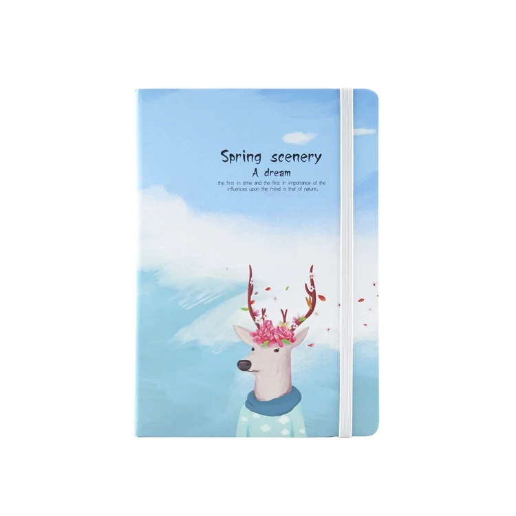 Cute cheap custom mini full color printing art paper hard cover School Notebook A5 B6 with elastic band