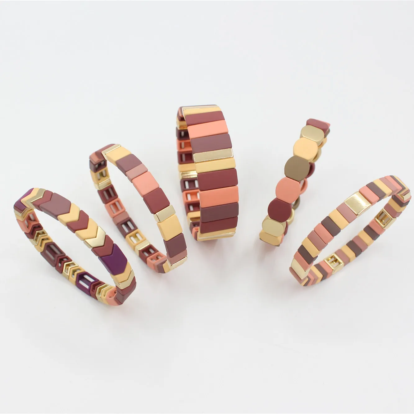 Hot Selling New Enamel Tile Bracelet Cool Color Matte Rubber Paint Geometric Beaded Matching Bangle Bracelet