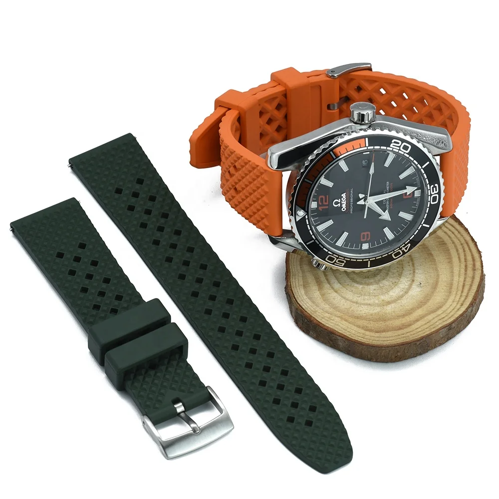 Honeycomb Military Sports Waterproof Tire FKM Fluorine Rubber Watch Band Replacement Straps with Quick Release Spring Bars