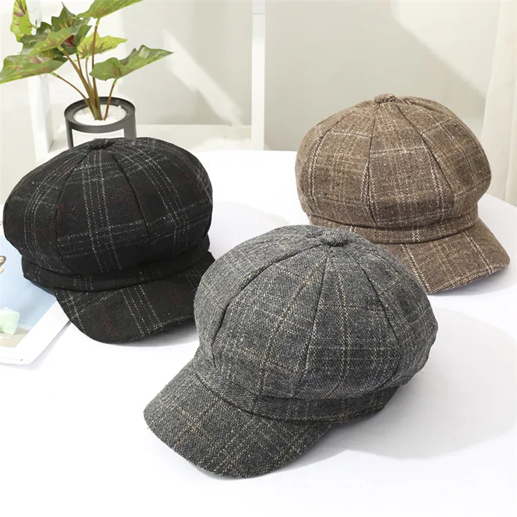 Wholesale Custom Big Large Men Eight Panel Women Baker Hats Retro Sombreros Male Fitted Newsboy Cap Wool Berets