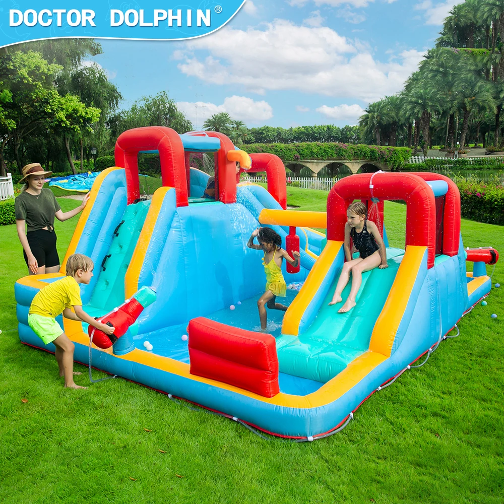 Doctor Dolphin Factory Hot Sale Large Double Slide Water Bouncy Castle for Kids