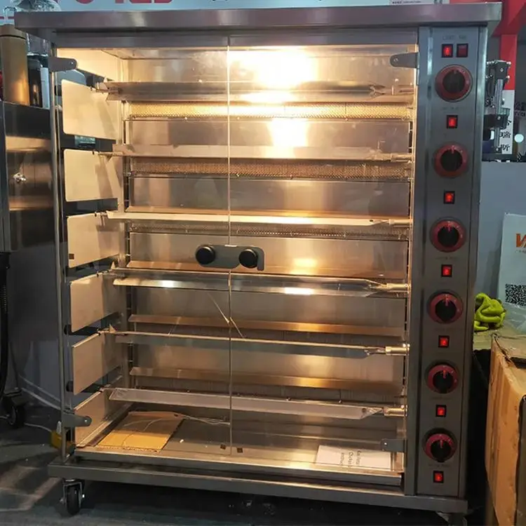 Automatic Rotar Vertical Gas Rotisserie Chicken Roaster Oven Grill Machine Barbecue Free Spare Parts Stainless Steel LPG / NG
