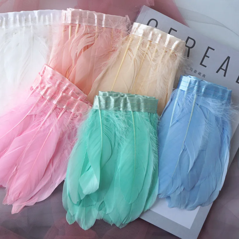 13-18cm wholesale in bulk 2 yards goose feather fringe trim for Dress Skirt Cloth decorative Clothing