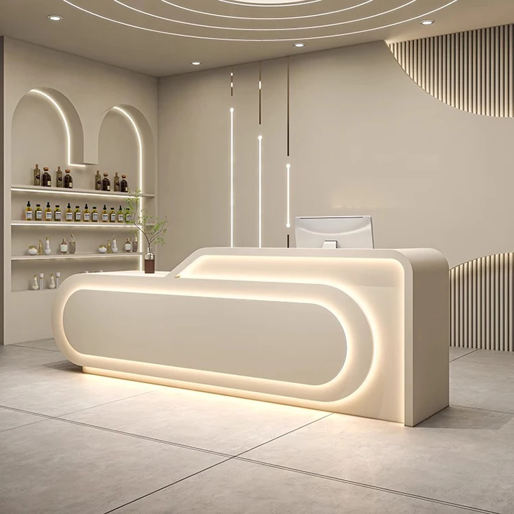 Futuristic Reception Desk Spa Modern White Fluted Curved Modern Style Logistics Office Reception Desk
