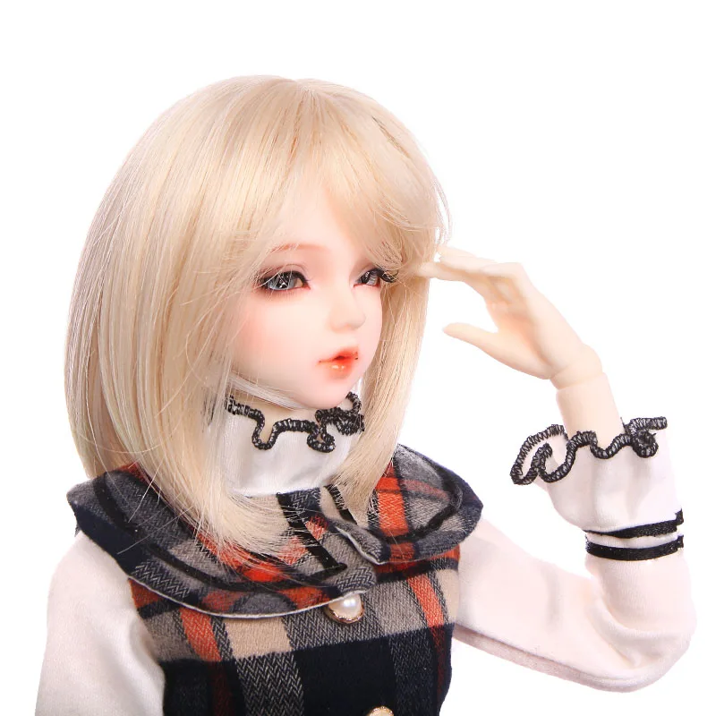 wholesale price straight medium hairstyle BJD doll wig hair light gloden blonde side parting bjd wig for 8-9 inch