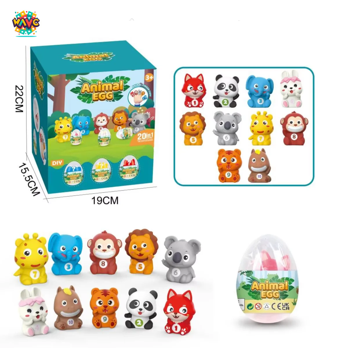 DIY 10 Color Soft Rubber Animal Egg Number Finger Set Kids Early Educational Matching Game 20pcs Cartoon Forest Educational Toys