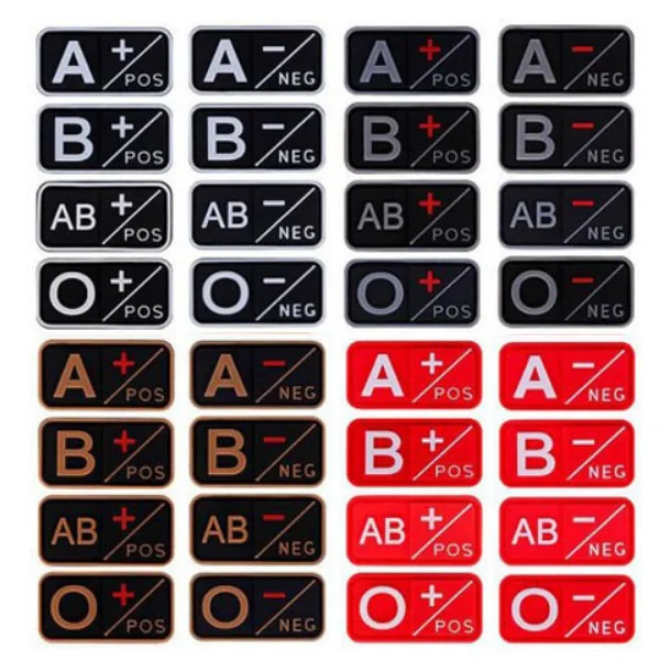 High Quality Custom Eco-Friendly Silicone Patch Rubber Tag Blood Type Label for Clothing