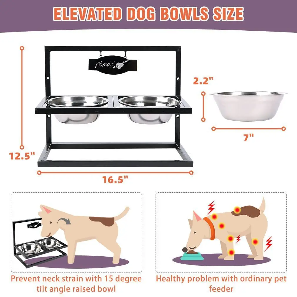 Adjustable Dog Water Bowl Height Stainless Steel Elevated Slow Feeder for Large Dogs Pets Automatic Food
