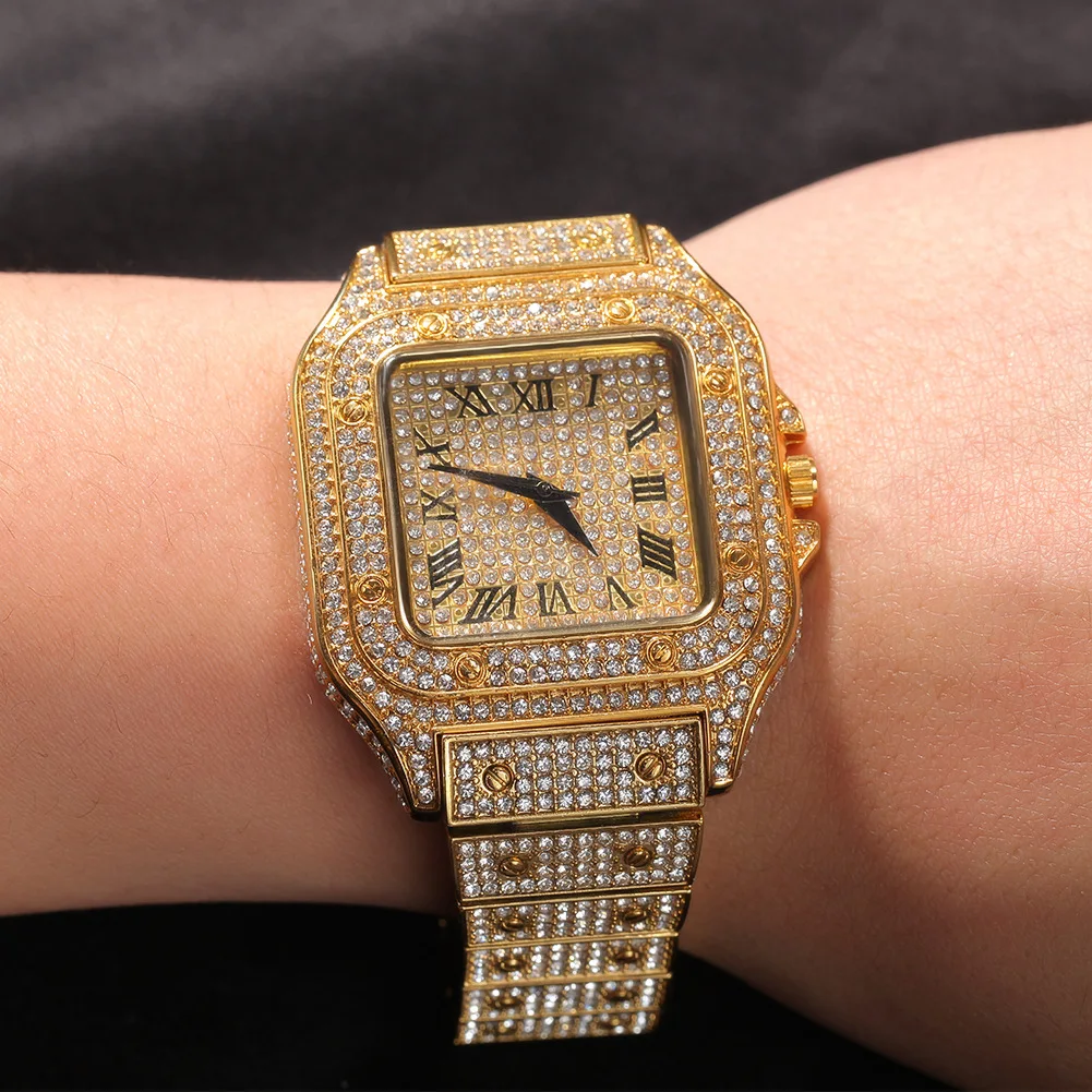 2021 wholesale custom fashion luxury Hip hop Roman iced out ladies wristwatches full diamond Quartz watches for women wrist