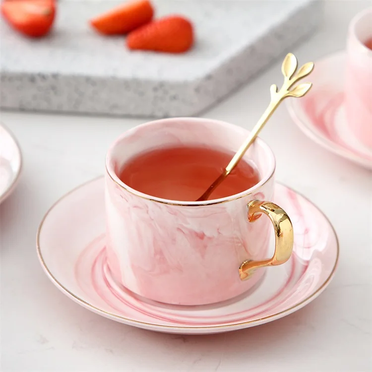New Style Customized Logo Creative Gold Ceramic Marbled Coffee Cup Saucer Set Ceramic Cup