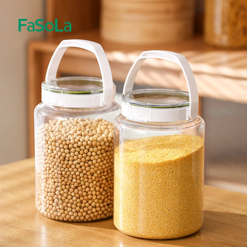 FaSoLa 84.5oz Clear Plastic Container with Lid Handle Round Food Storage Jar Seal Dry Food Canister for Kitchen Pantry