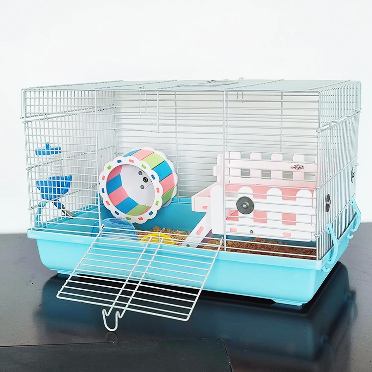 Hot sale luxury castle plastic guinea pig house 47cm iron wire with running wheel food Hamster cage