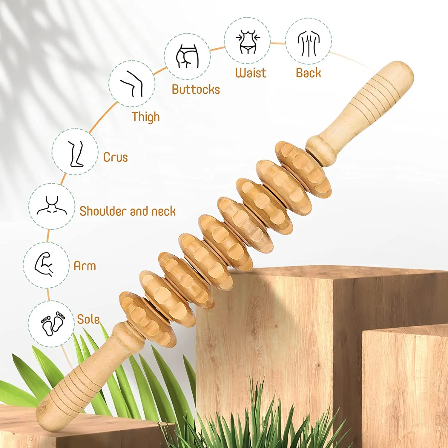 Anti Cellulite Massage Waist Thigh Roller Tool Wooden Massager Maderotherapy Wooden Massager Handheld Roller