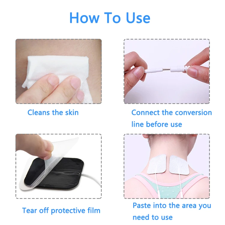 Square Medical Re-use non woven customized Reusable Tens Unit Ems Muscle Stimulator Tens Unit Electric Massage Pads With Wire