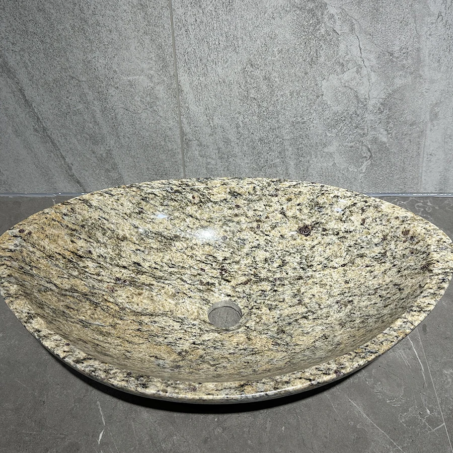 Giallo Cecilia Granite Oval Small Sink Bathroom Fancy Bathroom Sink Art Basin Stone Antique Bath Room Sink