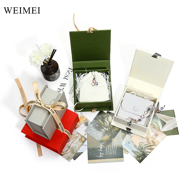 WEIMEI Jewelry Necklace Gift Box Custom Logo Magnet Paper Luxury Branded Jewelry Ribbon Boxes Packaging with Gift Card
