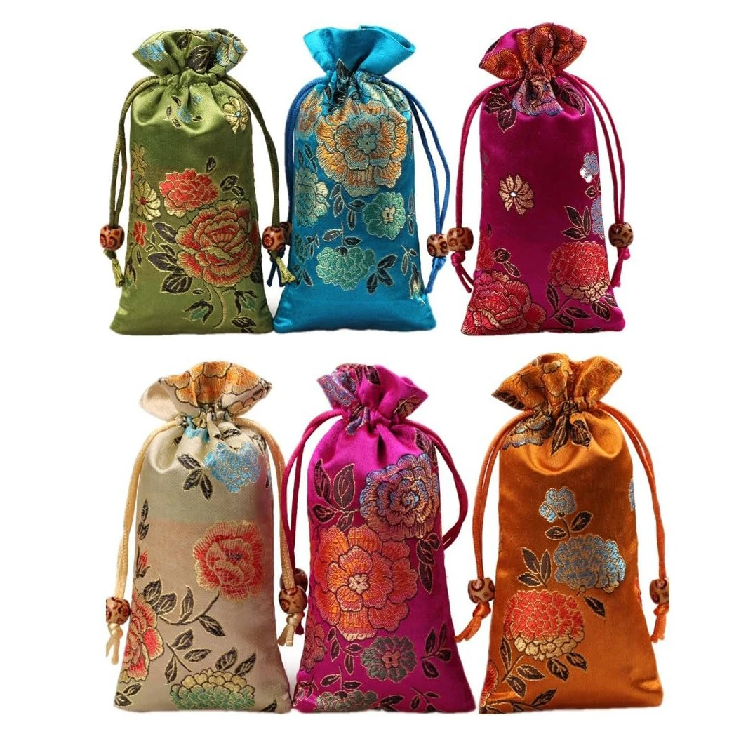 Wholesale Custom Silk Brocade Double Layer Drawstring Pouch Candy Sachet Wallet Jewelry Bag Chinese Style Comb Bag