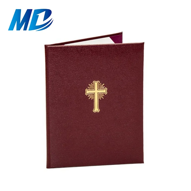 Padded Grain Leather church document cover double award certificate holder Diploma folder with moire page