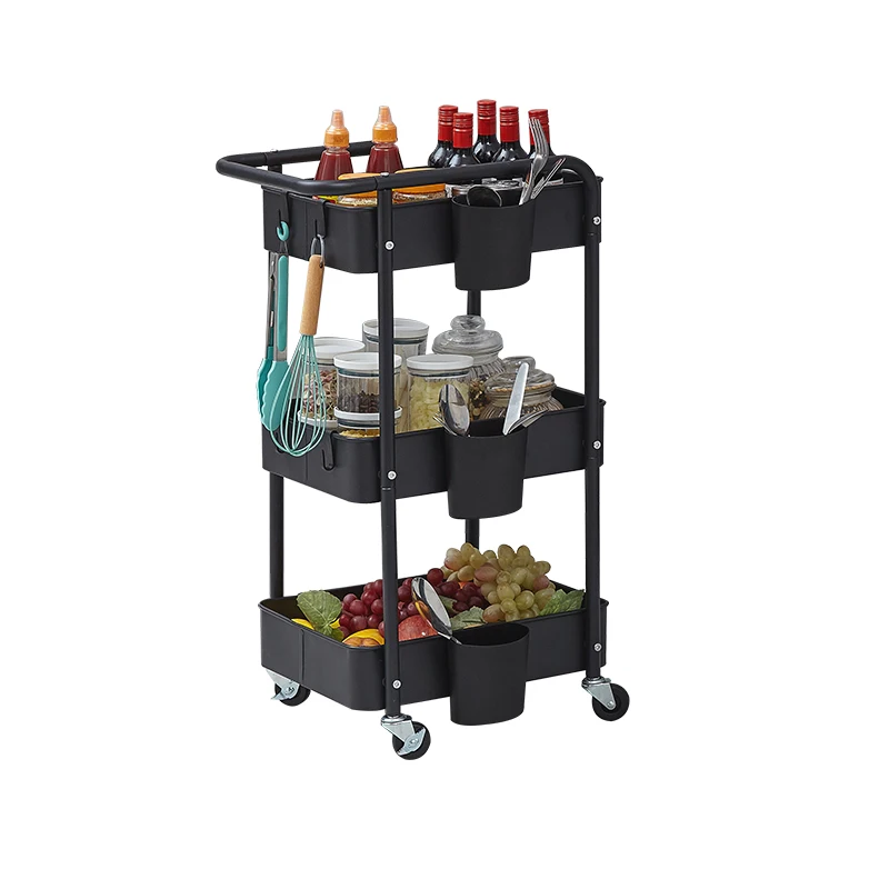 3-Tier Rolling Utility Cart Storage Shelves Multifunction Trolley by Tenice