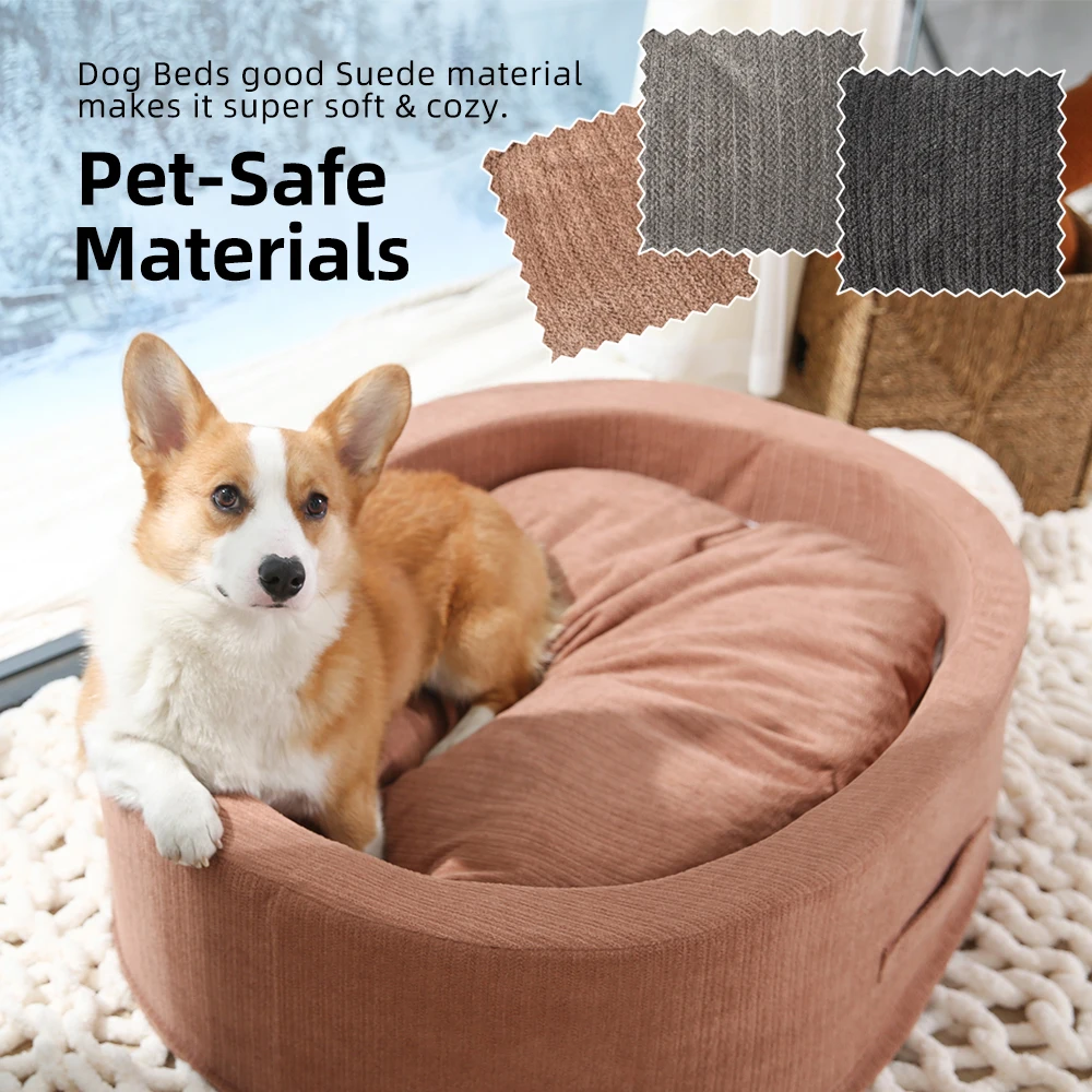Pet Bed manufacturer OEM Warm Washable Cat Beds Super Soft Suede Fabric Round High Rim Pet Dog Bed with remove able