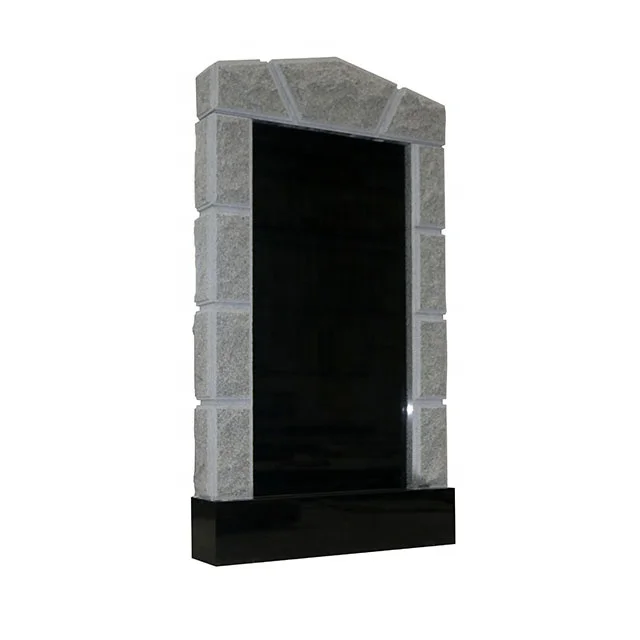 black granite tombstone headstone monument with white marble decoration