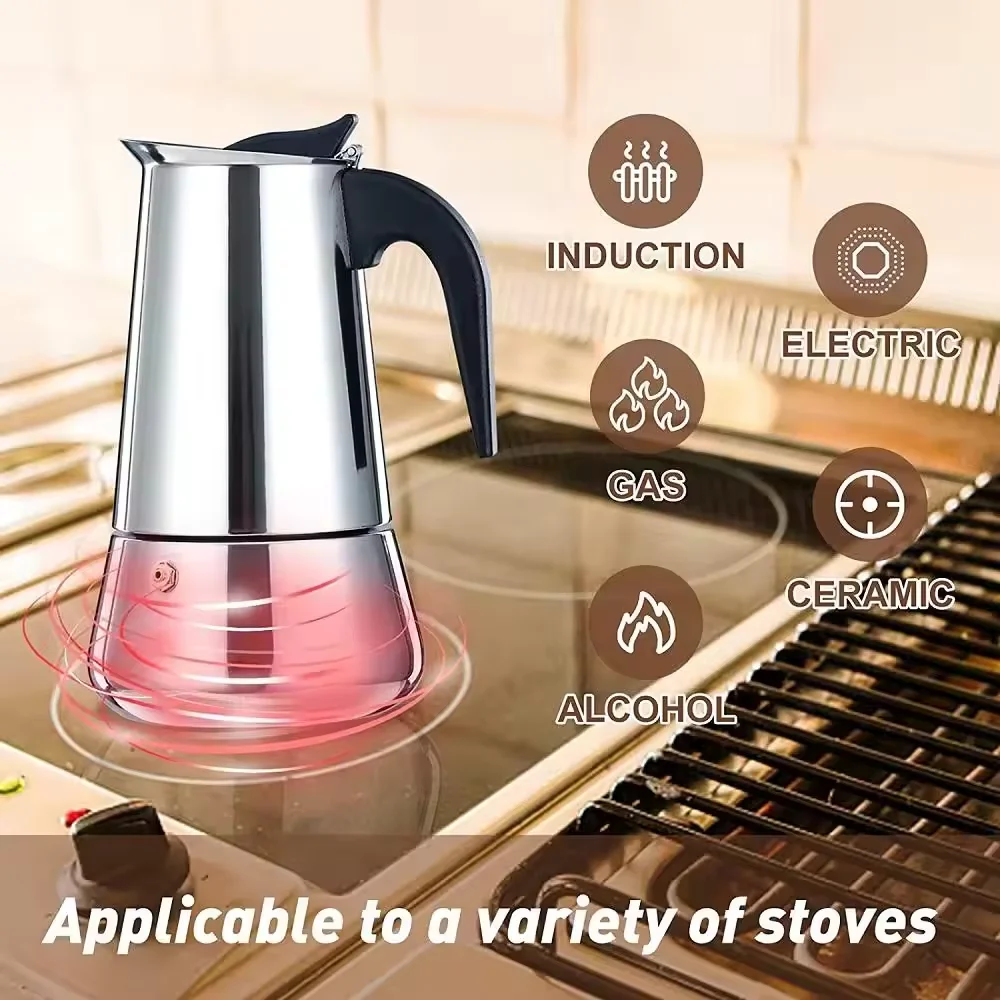 Stainless Steel Coffee Maker Customize Gas Stove Coffee Brewing Moka Pot Classic Espresso Electric Stove Moka Pot