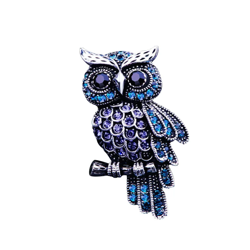 Cartoon Retro Owl Brooch Pin with Zirconia Extravagant Crystal Brid Brooches for Women Accessories