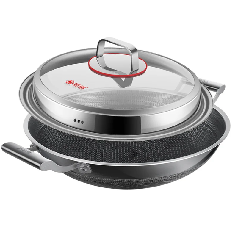 KENGQ Best Selling Two Ears Honeycomb Cookware Wok Frying Pan Non-stick 40cm wok