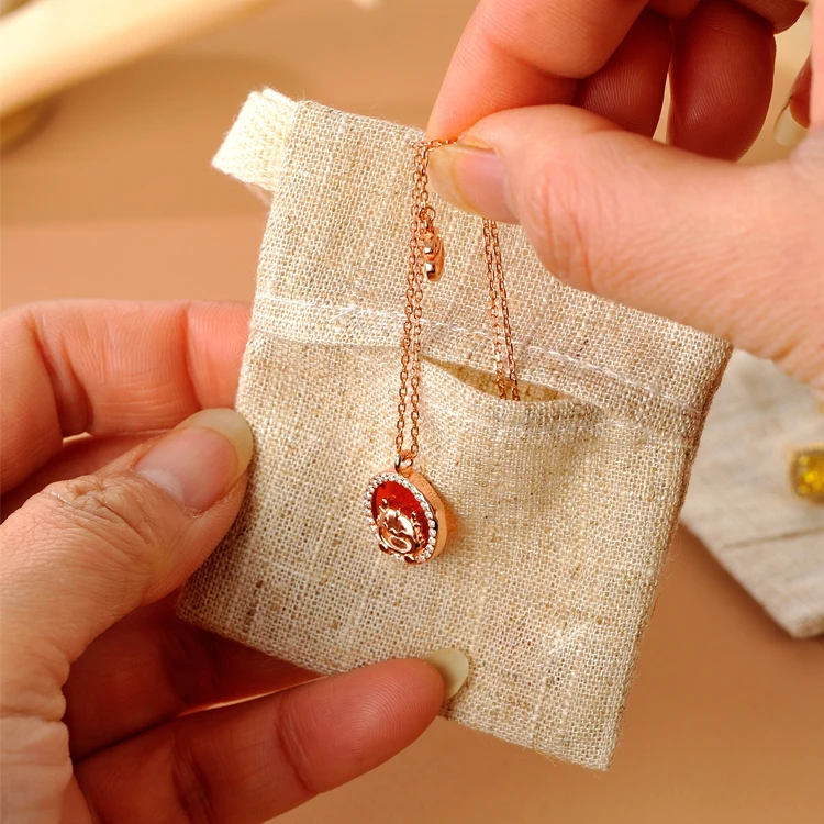Factory Eco Friendly Custom Printed Logo Necklace Bracelet Ring Canvas Cotton Linen Jewelry Pouch Gift Small Bag