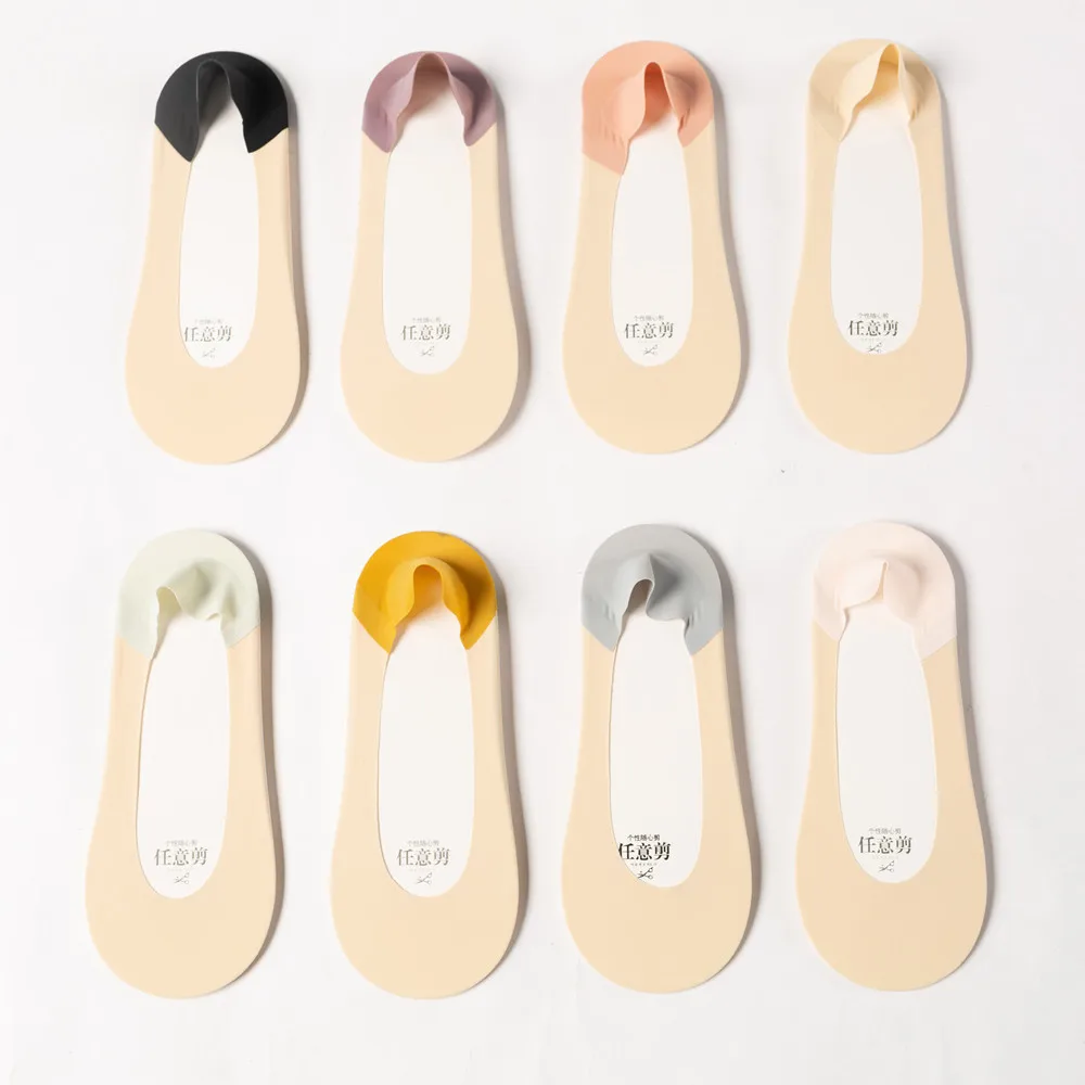 two colors splicing fashion women summer invisible cooling breathable hosiery customized ice silk cotton spring no show socks