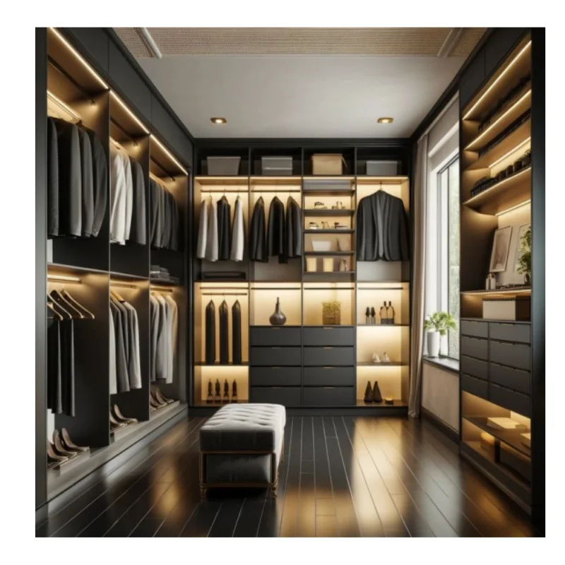 2025 Custom made Italian style modern bedroom glass wardrobe design wooden wardrobe bedroom closet furniture with mirror