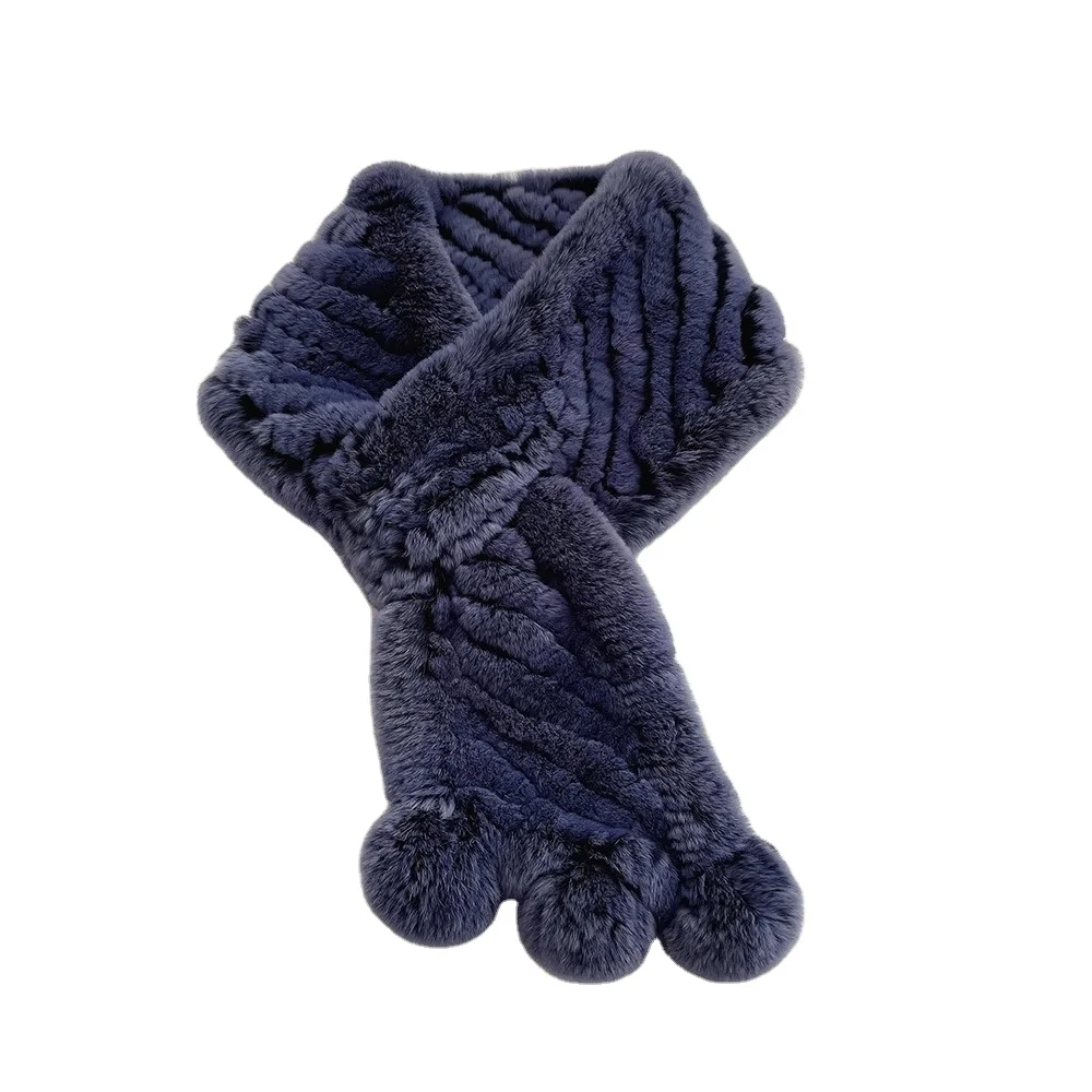 MWFur Real Fur Scarves Winter Muffler Animal Fur Neck Warmer Hand Knitted Rex Rabbit Fur Scarf for Women