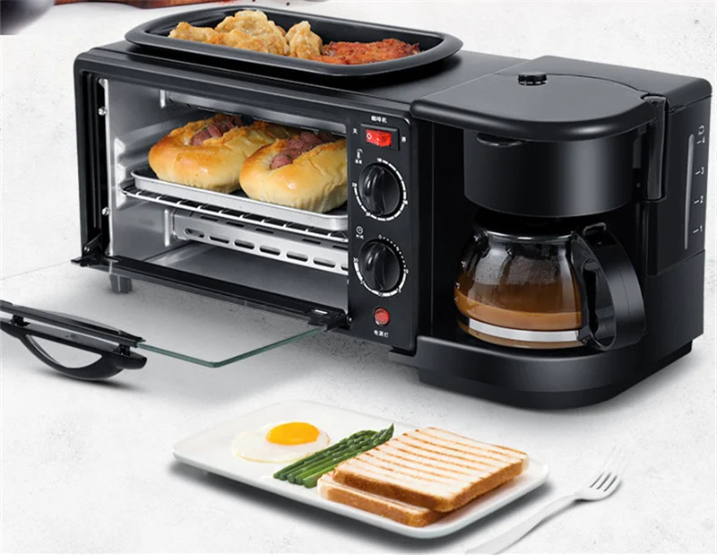 Домашняя электрическая Кофеварка 3 в 1, Домашняя мини-печь для хлеба, пиццы, тостер, гриль, сковорода, кофейник, чайник