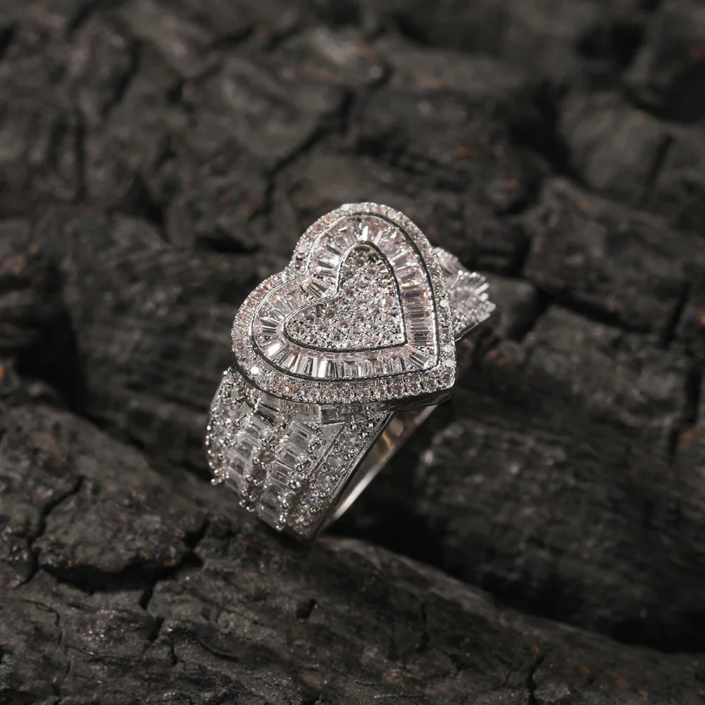 Luxury 100% 925 Sterling Silver Ring Trendy Color 5A Cubic Zirconia Heart Shape Silver Gift Rings jewelry Women