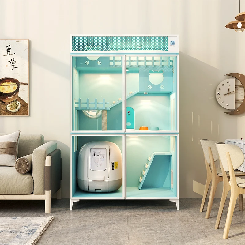 Luxury Durable Cat Enclosures Cages Tree House Cage Solid Wood Cat Villa Nest Bed Wooden Pet Showcase Cattery