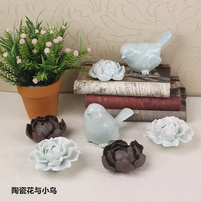 
Unique home decor use cheap small ceramic flower bird statue 