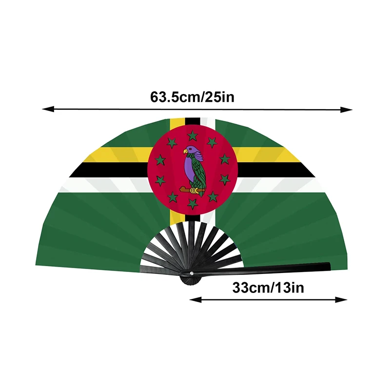 LOW MOQ Custom Logo 13 Inch Bamboo Folding Handheld Fan Caribbean Flag Hand Fan for Carnival
