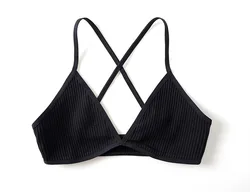 Women Girls Simple Convertible Unpadded Wirefree Small Chest Ultra Soft Rib Cotton Triangle Bralette Wholesale