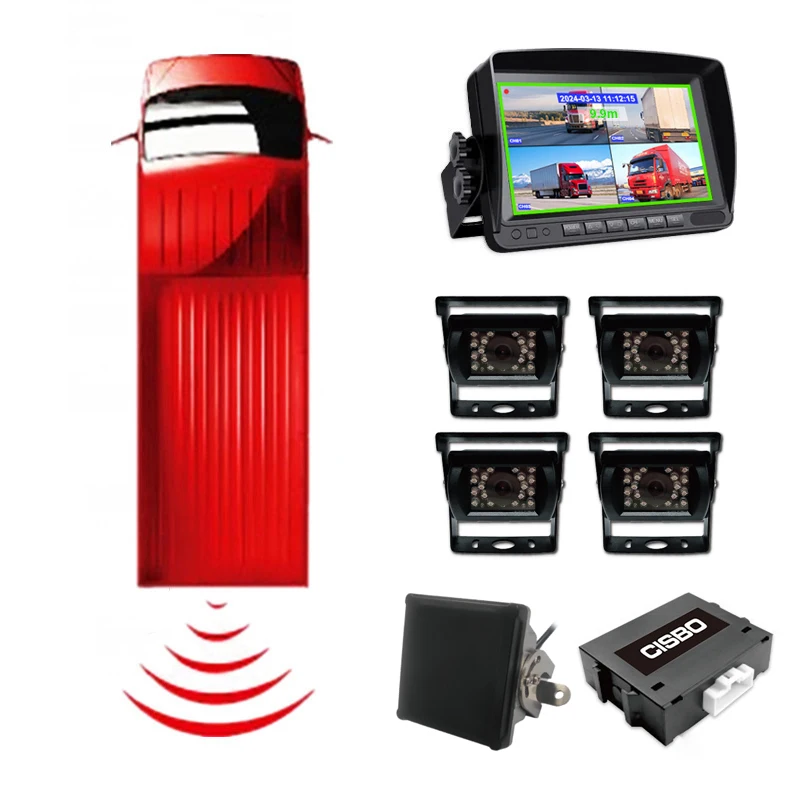 CISBO 10M radar detection  PWAS  proximity waring  alert system with 4*cameras images and  sensor distance recording on monitor