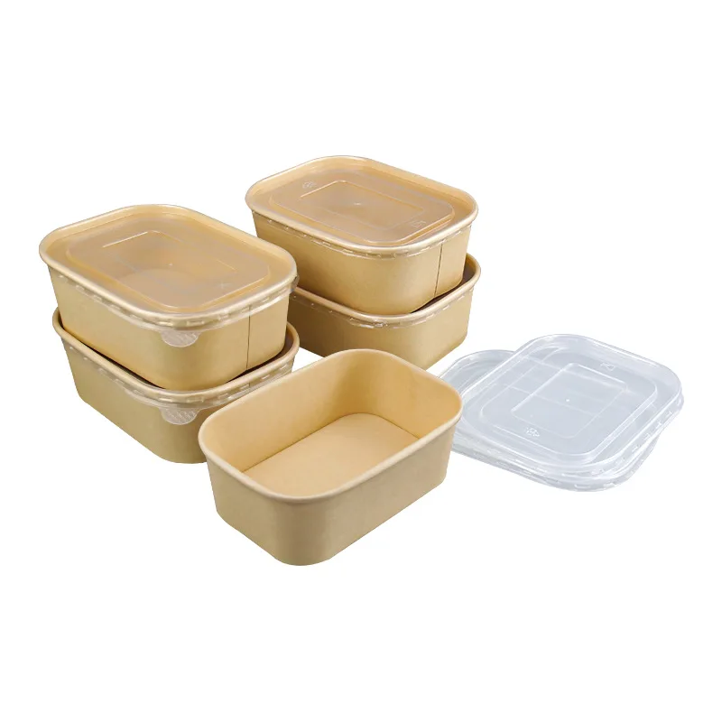 High Quality Biodegradable Rectangular Take Away Food Grade Square Paper Bowl with Lids