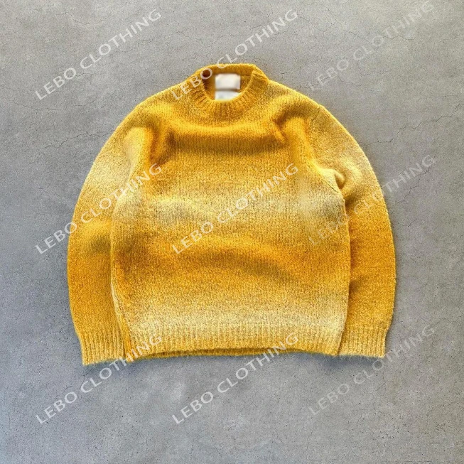 Factory wholesale oem&odm custom logo men multicolor space dyed gradient furry mohair knit sweater