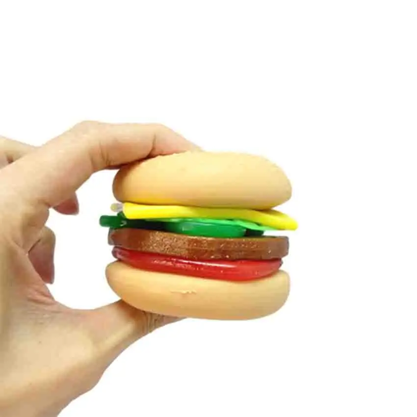 Wholesale Stress Relief Stretchy Custom Hamburger Food Squishy Toys With Sand Filled