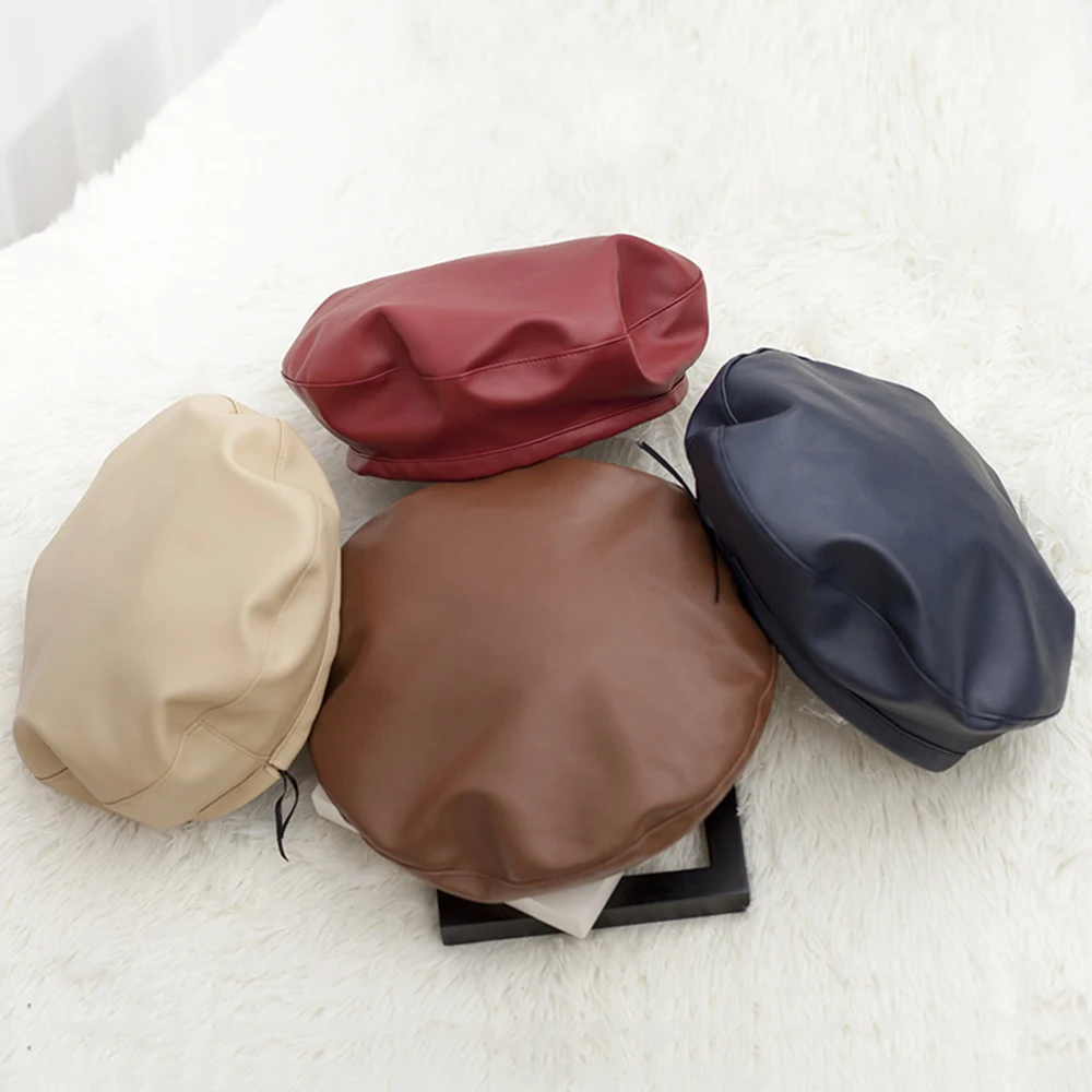 
Pu Leather Beret Hats For Women Winter Flat Cap Female Boina Feminina Fashion Autumn Winter Beret Cap Bone Gorras Painter 