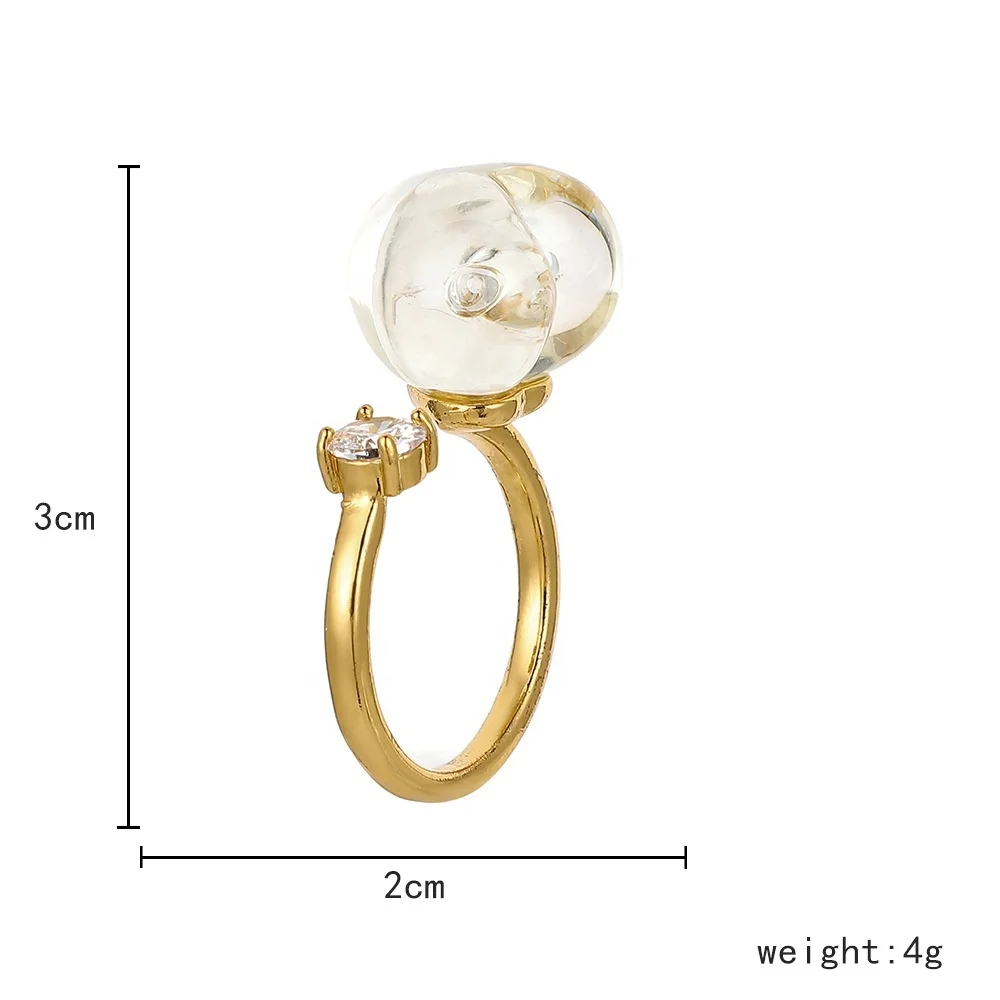 Cute Creative Fashion Jewelry Love Heart Diamond Copper Women Adjustable Resin Ring