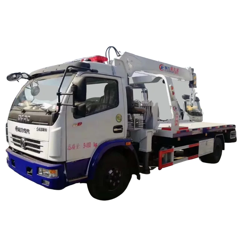4T road tow truck with telescopic boom one towing two cars new used small flatbed car towing wrecker vehicle dongfeng brand