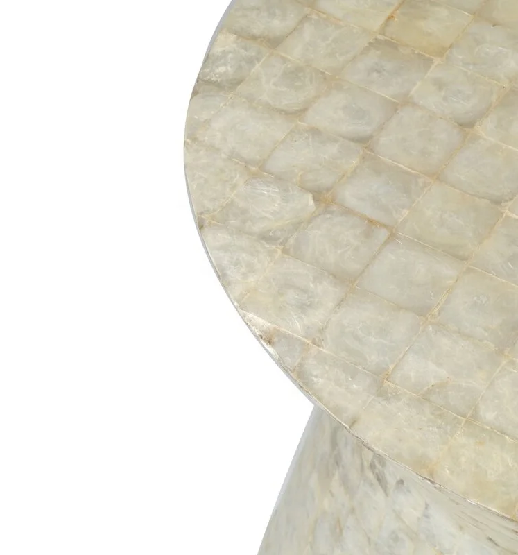 Exotic Nacre Handmade Lacquer Iridescent Shell Mother Of Pearl Stool Ottoman From Vietnam