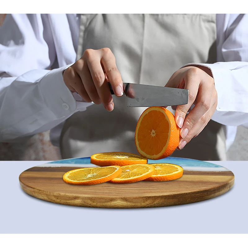 New hot wood pizza board acacia wood resin chopping board home solid wood resin splicing creative resin chopping board round