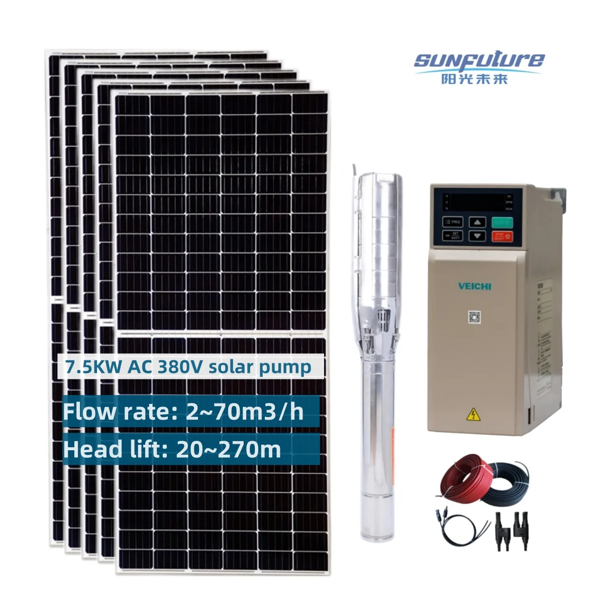 1.5 Inch Submersible Centrifugal Pump 100m Borehole Dc Ac 48v Hybrid Solar Pump System For Agriculture