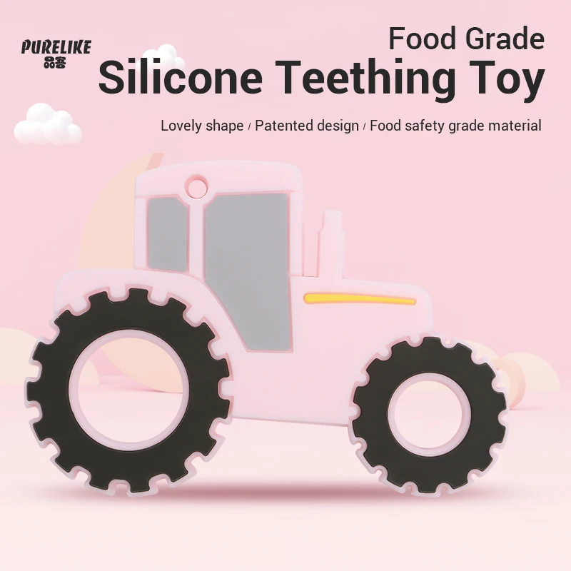 High Quality Custom BPA Free Food Grade Baby Tractor Car Silicone Sensory Teething Toys